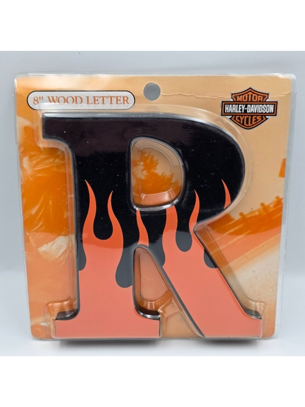 Harley Davidson 8" Alphabet Wood Letter "R” Hang or Stand Black Orange Flame NEW
